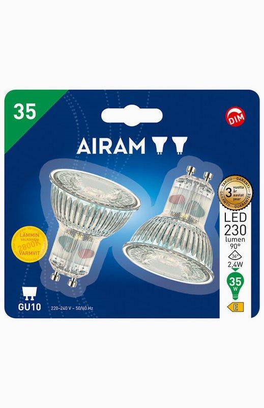 AIRAM AIRAM 2-pakke LED-pærer glass PAR16 GU10 2,4W/828