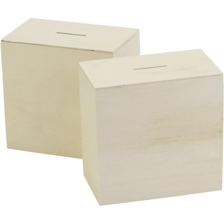 Diverse Sparebøsser i tre, str. 10x10x6 cm, 10 stk./ 1 pk.