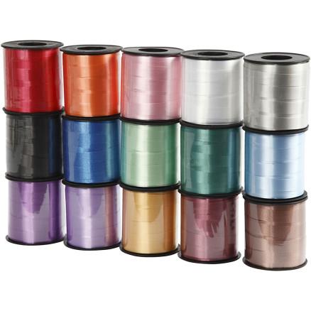 Diverse Presentsnöre, B: 10 mm, blank, Ass. farger, 15x50m/ 1 pk.