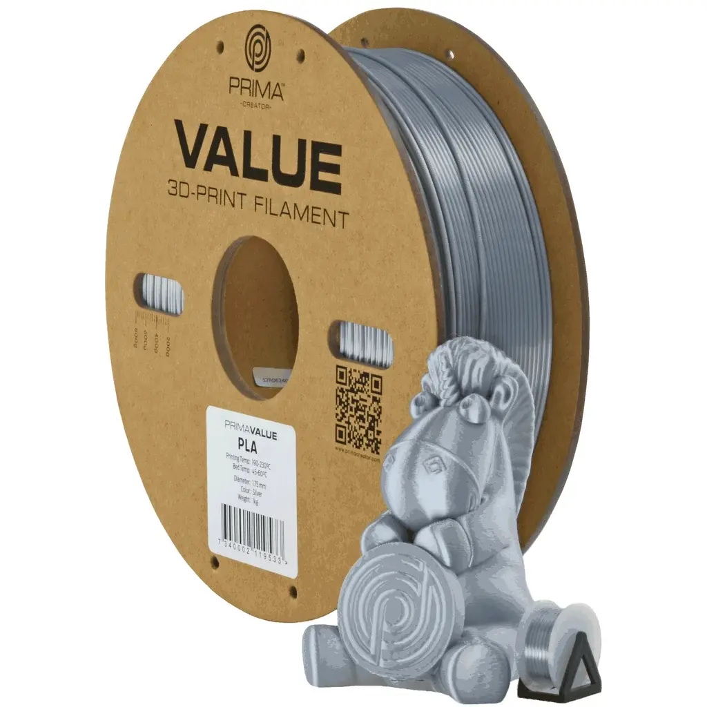 Prima Prima PrimaValue PLA+ - 1,75mm - 1kg - Sølv