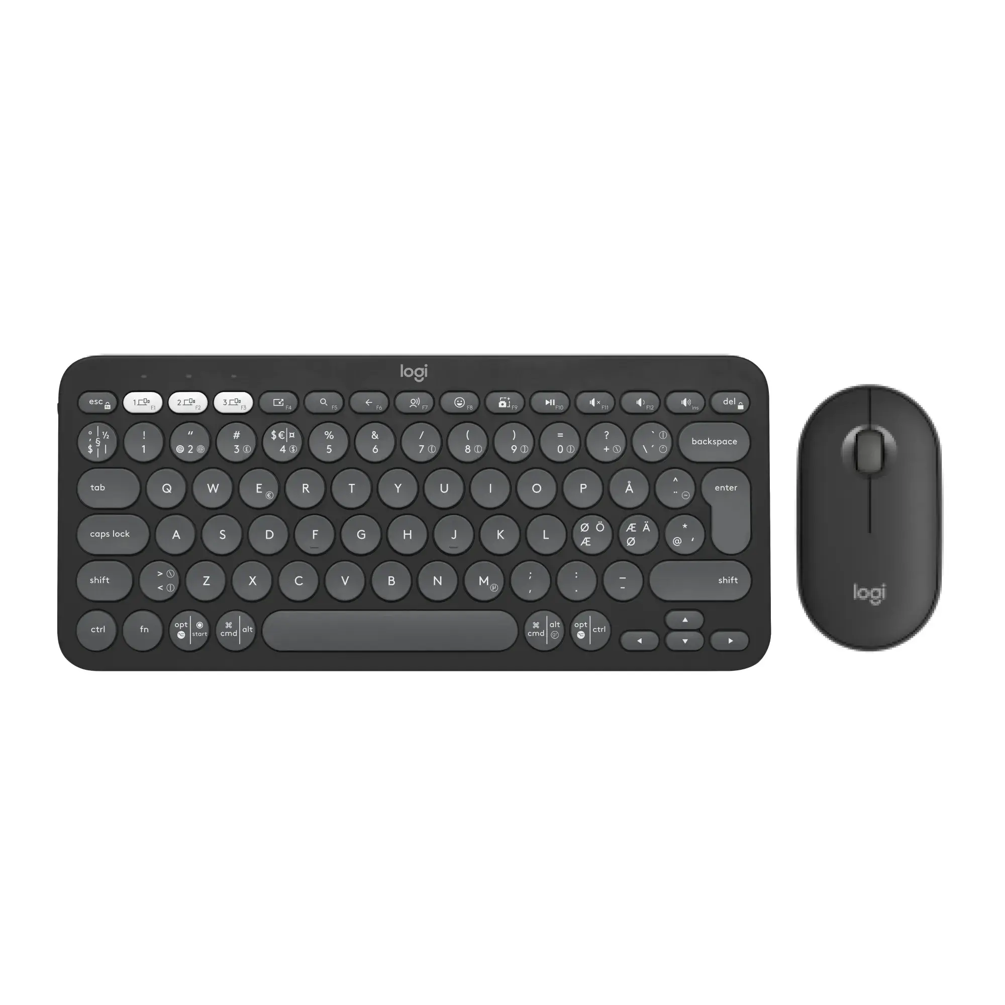 Logitech Logitech® | Pebble 2 Combo - Tastatur og mus sett - trådløs - Bluetooth LE - Nordisk layout - Tonal-Graphite