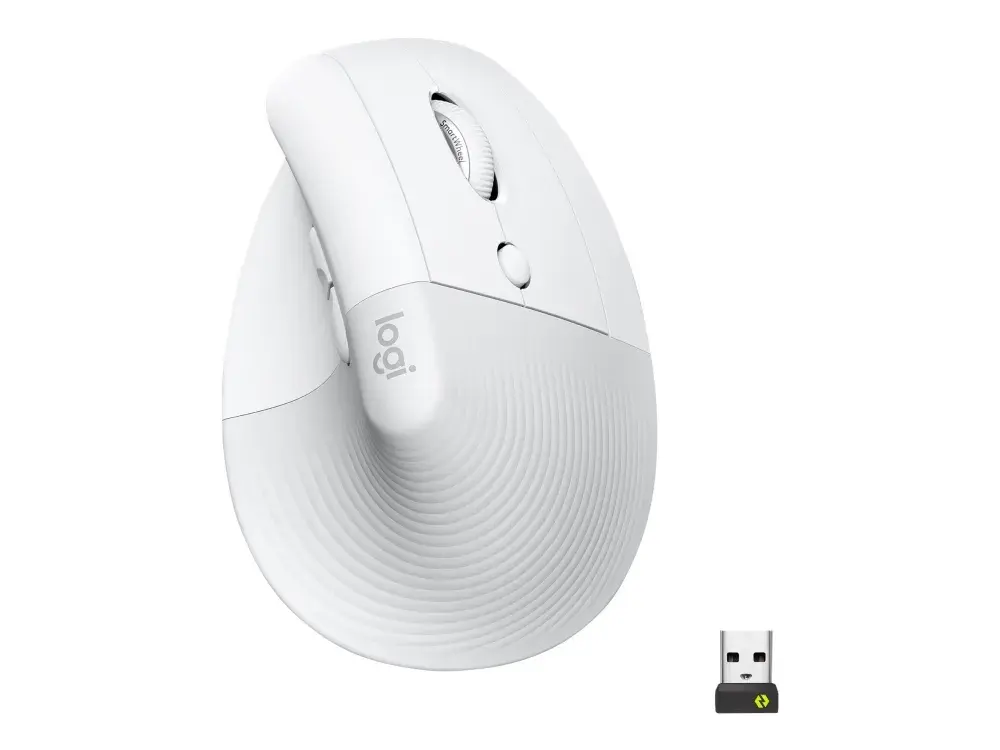 Logitech Logitech Lift (høyre) - Vertikal mus - ergonomisk - optisk - 6 knapper - trådløst, ledninger - Bluetooth, 2,4 GHz - trådløs mottaker (USB) - Off-wh...