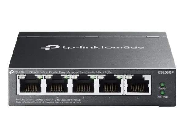 TP-Link TP-Link Omada ES205GP, Administreret, Gigabit Ethernet (10/100/1000), Strøm over Ethernet (PoE), Kan monteres på væggen