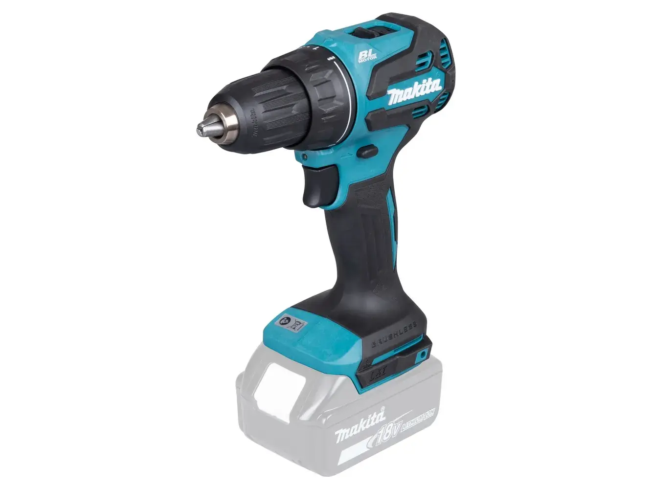 Makita Makita DDF490Z, Boremaskin med pistolgrep, Nøkkelløs, Børsteløs, Drill, Blå, Svart, 1,3 cm