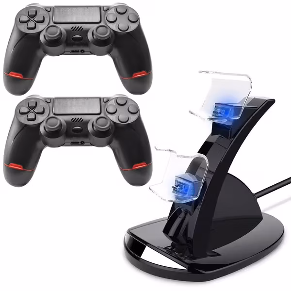 Trådløs spillkontroll med ladestasjon kompatibel med PS4 - DoubleShock - 2-Pak + ladestasjon