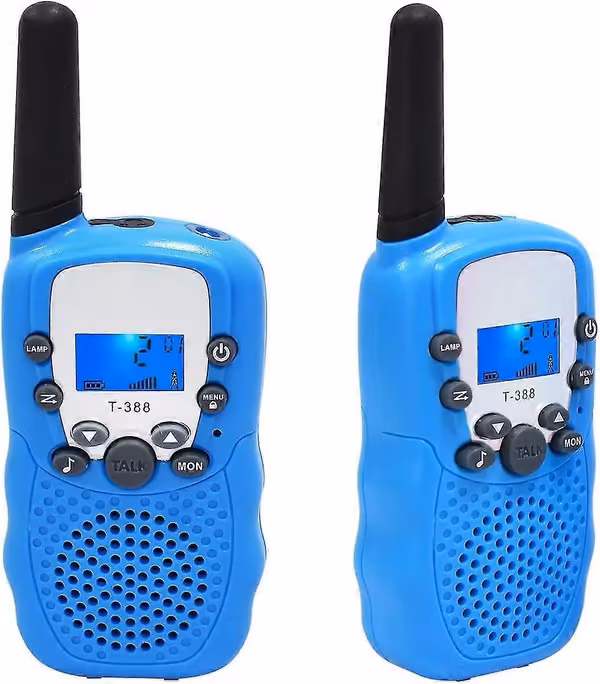 Walkie Talkie Barn Radio for Barn, Walki Talki Walkie Talkie med Lommelykt 3KM Rekkevidde Woki Toki Lekegave, 2 Stykker Blå