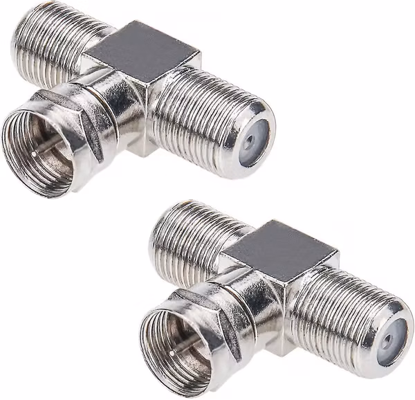 Koaksialkabelsplitter, TV-splitter 2 inn 1 ut 2-pakning F-type RG6 hann til 2 F hunn 3-veis kabelsplitter Koaks T-kontakt adapter for video VCR antenne