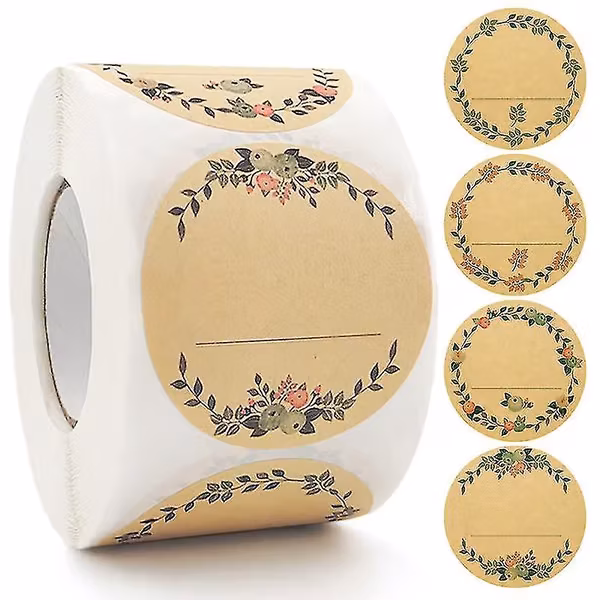 500 stk Kraftpapiretiketter, Selvklebende Etiketter 5 cm, Syltetøyetiketter (Type A)