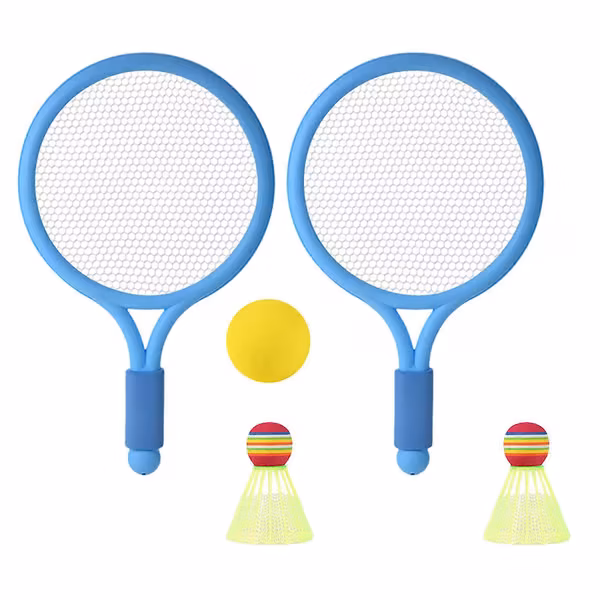Tennisracket for barn 2-15 år, tennisracketsett for barn, badmintonracket med tennisball og 2 fjærballer, blå