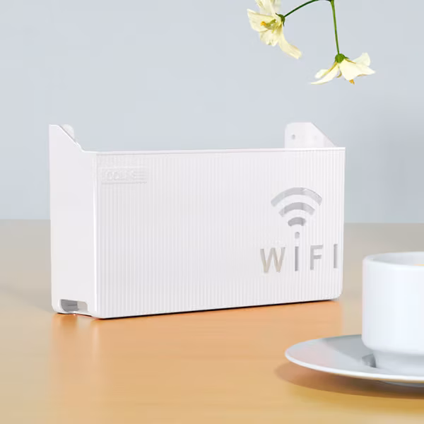 Trådløs Wifi-ruterhylle oppbevaringsplass veggmontert ABS-organisator Hvit