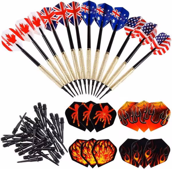 Plasttipp Dart 12 Dartpiler med 12 Flights og 46 Tipper for Elektronisk Dartskive Soft Tip Dartsett