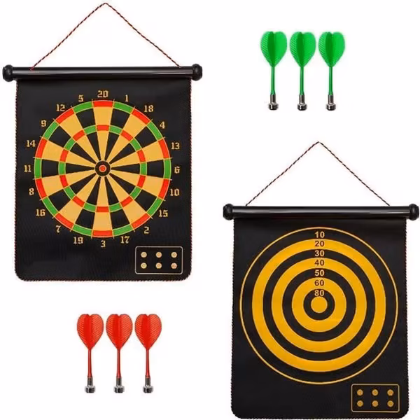 15-tommers magnetisk dartskive med 6 magnetiske dartpiler med myk tupp, dobbeltsidig dartskivesett for barn/voksne