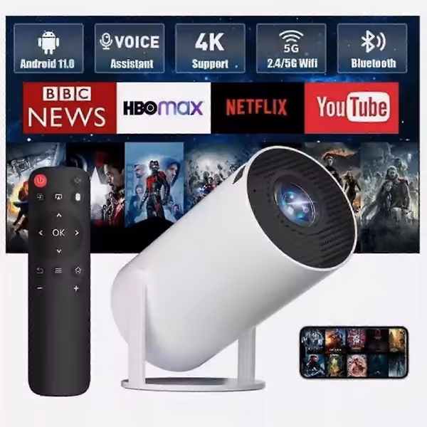 5G 4K Projektor Smart HD LED WiFi Bluetooth HDMI. USB Android Kontor Hjemmekino