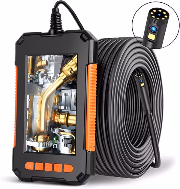 Industrielt endoskop, dobbelthodet endoskop inspeksjonskamera, 1080P HD dobbeltobjektiv digitalt endoskop, 4,3 tommers LCD-skjerm, IP67 vanntett (2M)