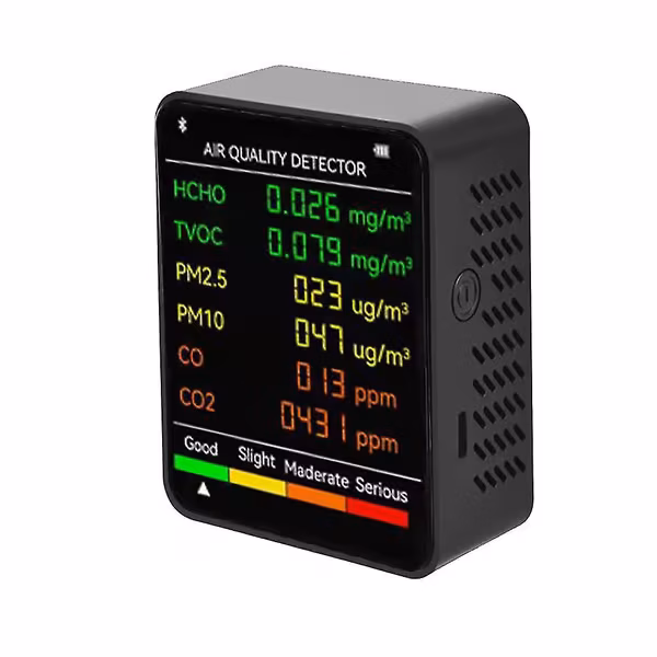 6-i-1 Luftkvalitetsdetektor LCD Stor Skjerm CO2 Måler PM2.5 PM10 HCHO TVOC CO CO2 CO Karbondioksid Formaldehyd Monitor