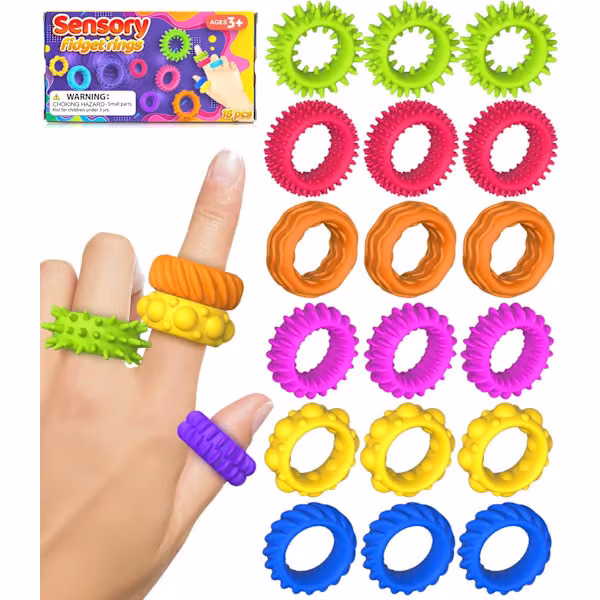 Fidget Leker Sensoriske Ringer for Barn: 18-Pakning Fidget Ring - Sensoriske Leker for Barn med Autisme - Stille Angstlindring Bulk for Klasseromspris
