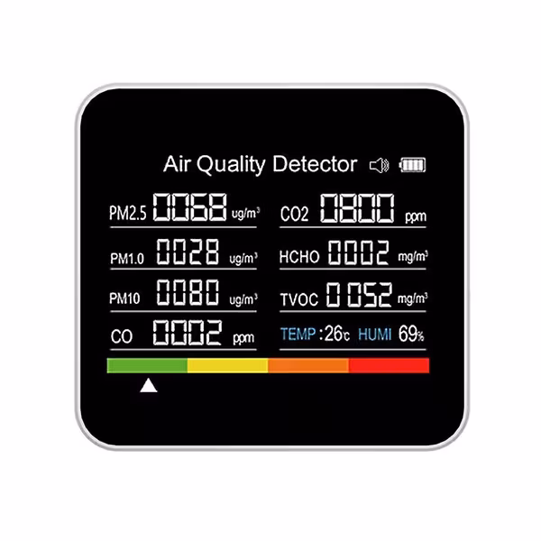 DAO 9-i-1 Luftkvalitetsmonitor CO2-måler Karbondioksiddetektor CO2 CO TVOC HCHO PM2.5 PM1.0 PM10 Temperatur og fuktighet