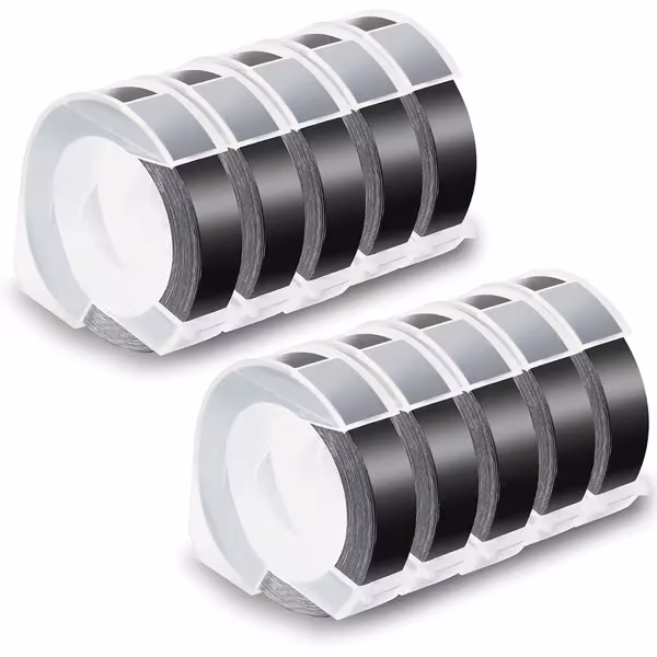 3D-embossingstape 9 mm hvit/svart - Pakke 10 - Kompatibel med DYMO 12965/12966 - Vanntett
