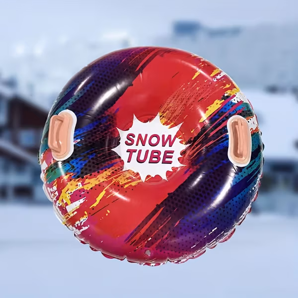 Kraftig PVC Oppblåsbar Snøbrett med Bærbart Håndtak - Ikke-Vinkel Sikkerhetsdesign, Sammenleggbar Snøslede for Ski, Snøbrett, Snøtubekjøring[D]