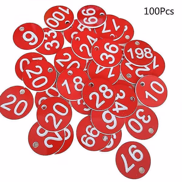 100 stk. plast-ID-nummerbrikker 1-100 graverte nummer-ID-brikker fargede for nøkkelring fdW IIH [CO