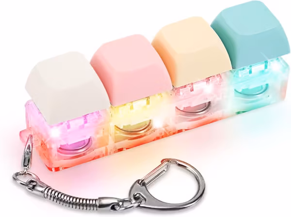 Curated Picks [LCS]Fidget Keyboard Nøkkelring med LED-lys Tastatur Fidget Clicker Morsom Knapp Fidget Leketøy Kompatibel med Avslapning Dekorasjon