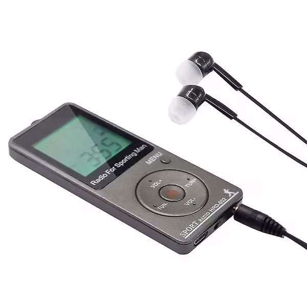 Bærbar radio, personlig radio med hodetelefoner, Walkman-radio med oppladbart batteri, digital skjerm, stereoradio