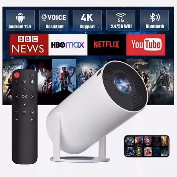 Høykvalitets Helt Ny 5G 4K Projektor Smart HD LED WiFi Bluetooth HDMI USB Android Hjemmekino - Perfekt