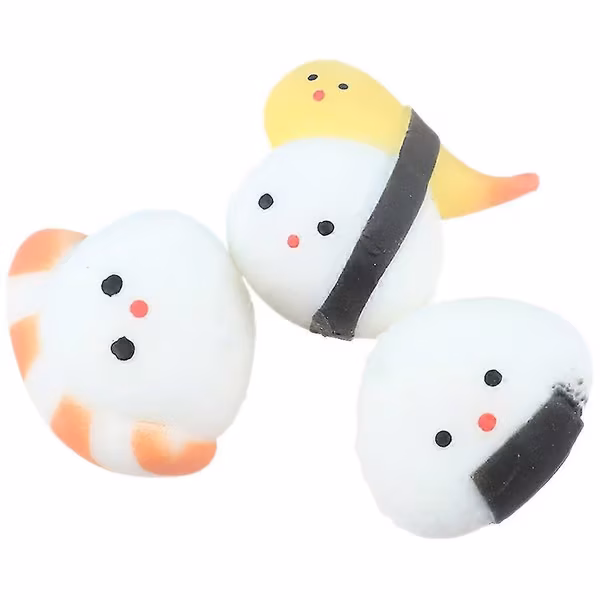 3 stk. Sushi Squishy Leker Søt Sushi Tøyelig Leke Morsom Stressavlastende Sushi-formet Klemmeleke