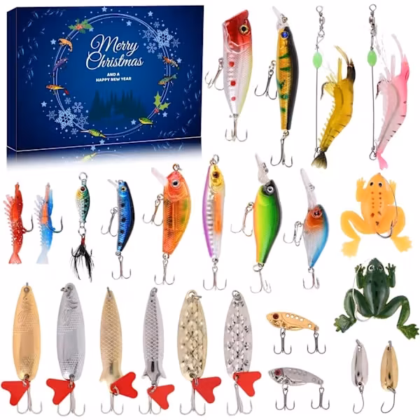 [CA] Halloween-tilbud Julekalender for fiske 2024 - Sett med fiskesluker, fiskeutstyr for voksne menn og gutter, fisketilbehør (24 stk)