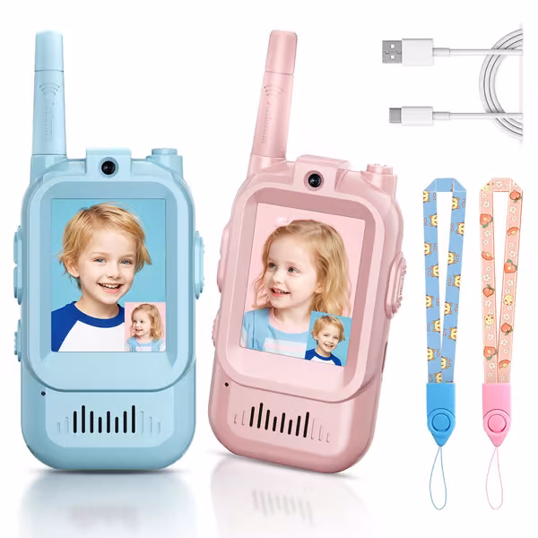 Video Walkie Talkies for Barn, Håndholdt 2-pakning Oppladbar Video Intercom Barn Walkie Talkies