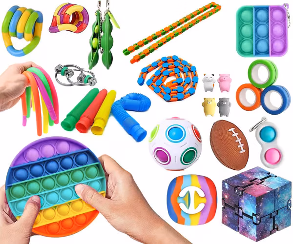 30-Pack med Fidget Toys - Pop It, Stressball, Dimple, Bønner