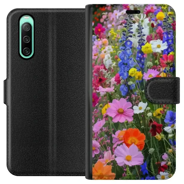 Sony Kompatibelt Lommeboketui til Sony Xperia 10 IV Blomstrete mobildeksel med sommerlig eng og naturmotiv