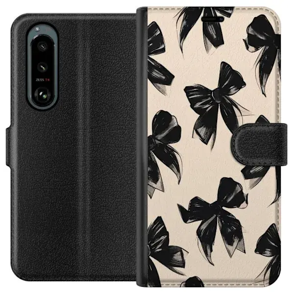 Sony Kompatibelt Lommeboketui til Sony Xperia 5 III Svarte sløyfer på beige bakgrunn med stilig design, myk kontrast og elegant tidløs følelse