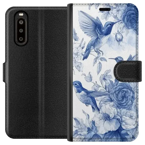 Sony Kompatibelt Lommeboketui til Sony Xperia 10 II Fugler og blomster blå romantiskt mønster