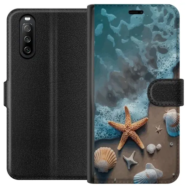 Sony Kompatibelt Lommeboketui til Sony Xperia 10 III Sjøstjerne ved havet med skjell stranddesign i rolige blå toner inspirert av sommernatur og havets ha