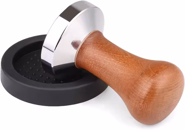 xinfish Stempel laget av krombelagt stål og ekte trehåndtak inkl. matte, kaffepresser - kaffekvern for kaffemaskin portafilter (51 mm)