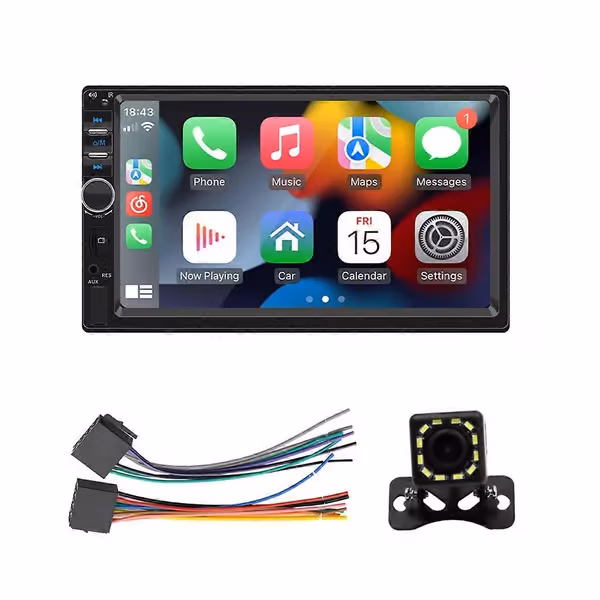 Dobbel Din CarPlay bilstereo med CarPlay Android Auto og bilradio - WELLNGS