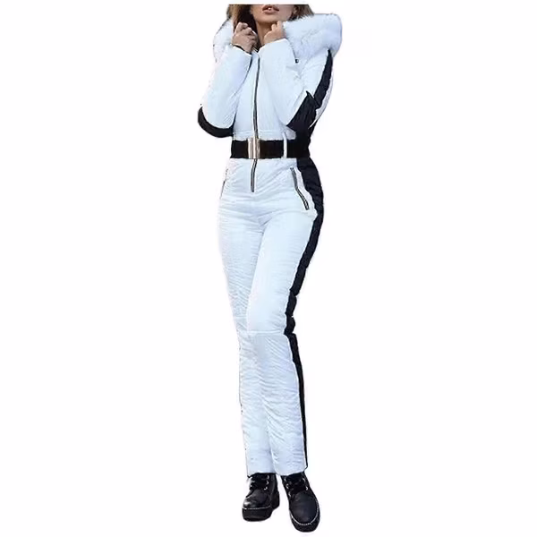 Dame Vinter Vanntett Ski Snowboard Sportsklær Dress Hette Foxs Pels Jumpsuit