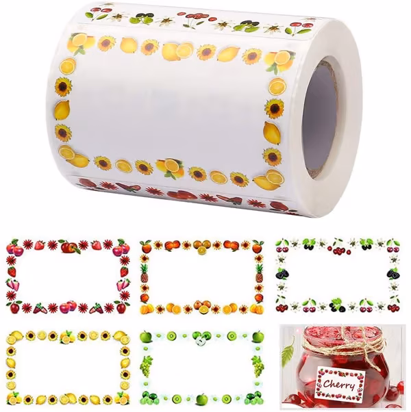 250 stk/rull Matetiketter Selvklebende Syltetøykrukkeetiketter Fargekant 5x3cm Beholderetiketter, Navneklistremerker, klassifiseringsetiketter, klistremerker