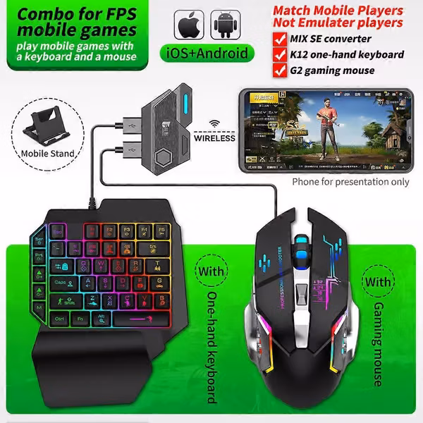 Topsale Mix SE/Elite Mus- og tastaturkonverter Profesjonelt spilltilbehør Raskere reaksjon for Android IOS Mobile PUBG-spill