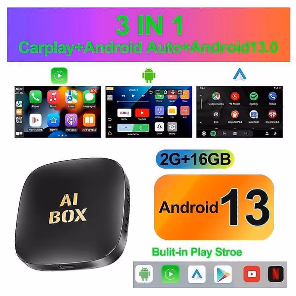 2026 Billiga varor Android 13 Bil AI-boks Kablet til Trådløs Carplay & Android Auto Adapter Smart Ai-boks For Netflix Youtube Biltilbehør intelligente systemer