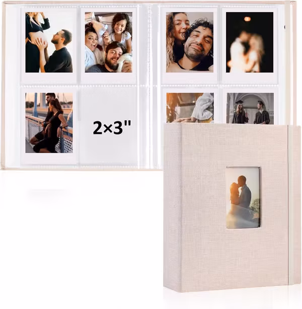 Polaroid fotoalbum, mini-album i lommeformat, rommer 104 lommer, rommer 208 bilder, Polaroid fotoalbum med linstoffomslag, for bilder, familiejubileer,