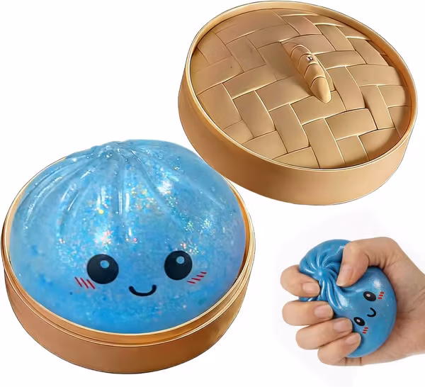 Glitterende Dumplings, Glitterende Dumplings Myk og Søt Gaveeske, Fidget Spinner Sensorisk Myk Eltende Dekompresjonsdeig Lyseblå