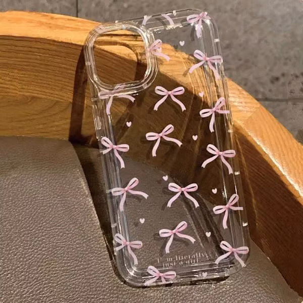 Søtt rosa hjerte med sløyfe telefondeksel for IPhone 17 16 15 14 13 12 11 Pro Max 13 12 Mini 17Air 16e Støtsikkert mykt transparent deksel