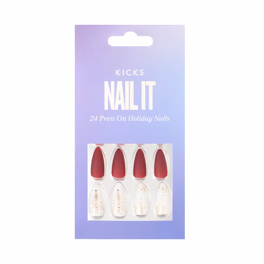 Kicks Beauty Nail It - 24 Press On Holiday Nails White/Red