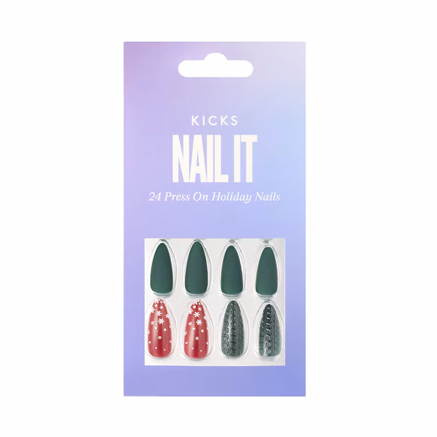 Kicks Beauty Nail It - 24 Press On Holiday Nails Green/Red