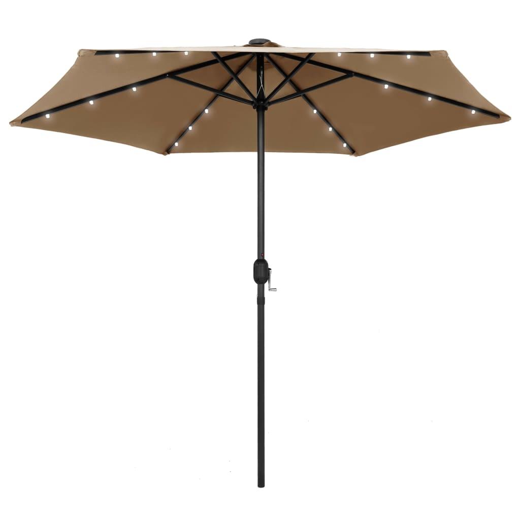 vidaXL vidaXL Hageparasoll med LED-lys og aluminiumsstang 270 cm gråbrun