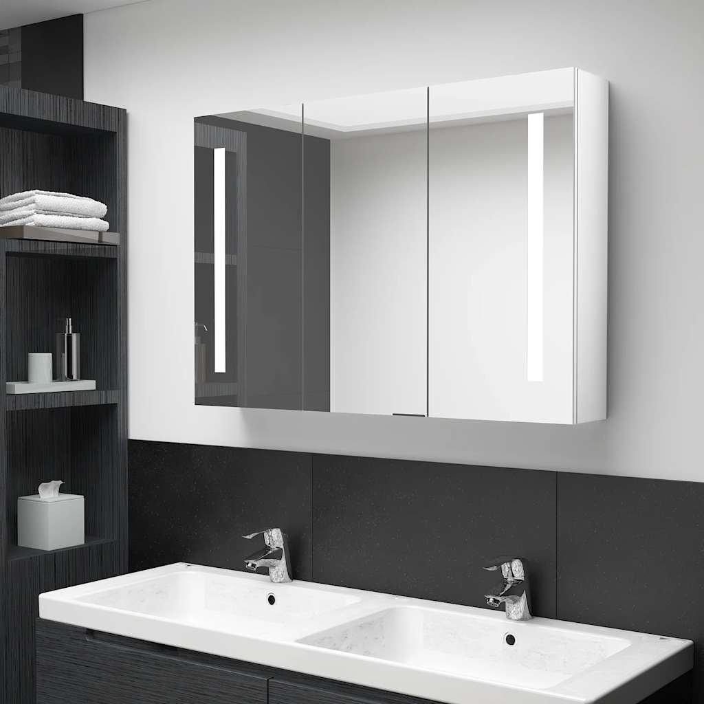 vidaXL vidaXL LED-speilskap til bad 89x14x62 cm skinnende hvit