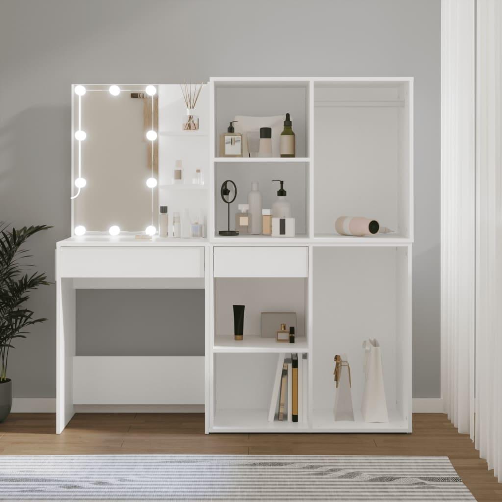 vidaXL vidaXL LED-sminkebord med 2 skap hvit konstruert tre