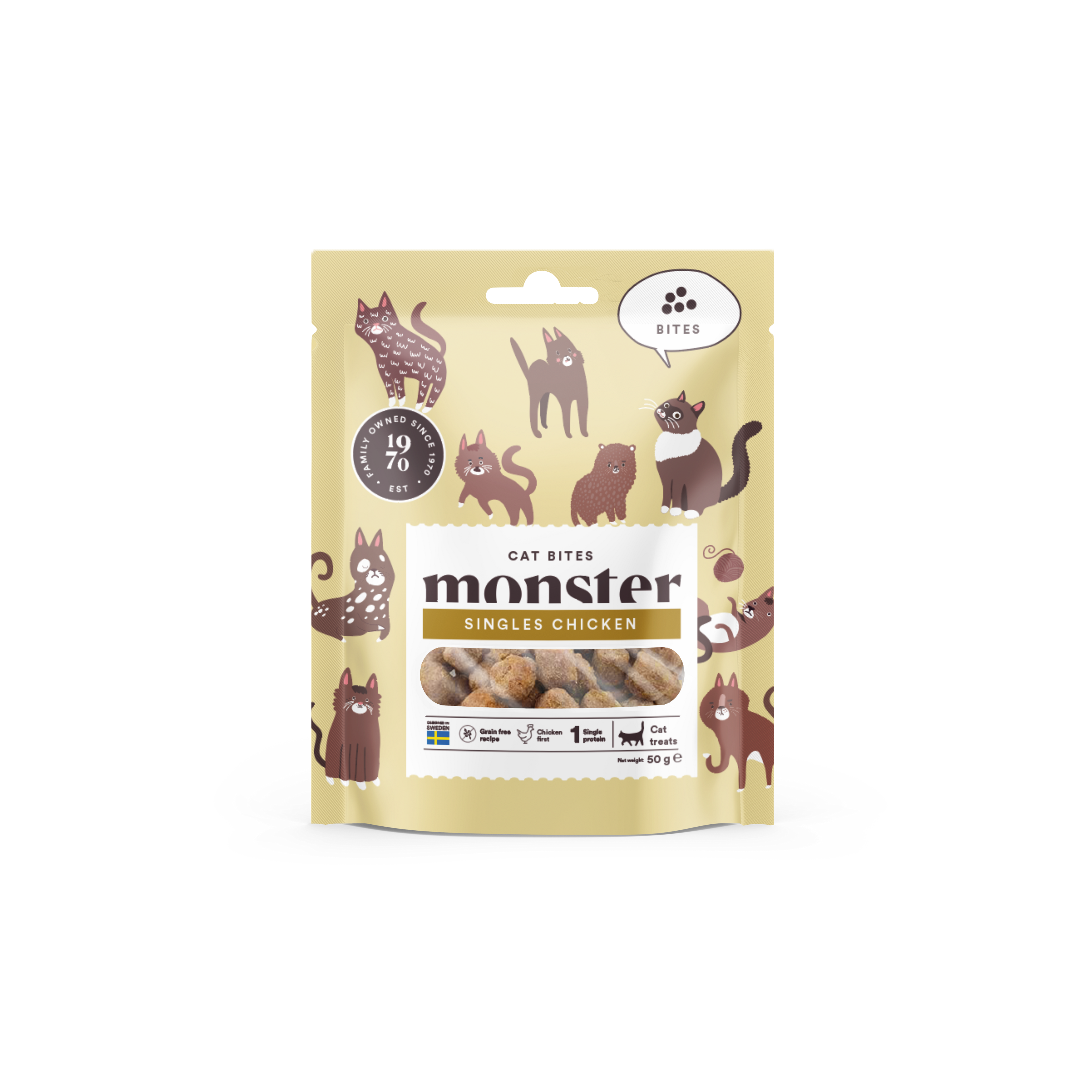 Monster Pet Food Cat Bites Kylling 50 g - Katt - Kattegodteri & kattegress - Tyggesnacks for katter - Monster Pet Food